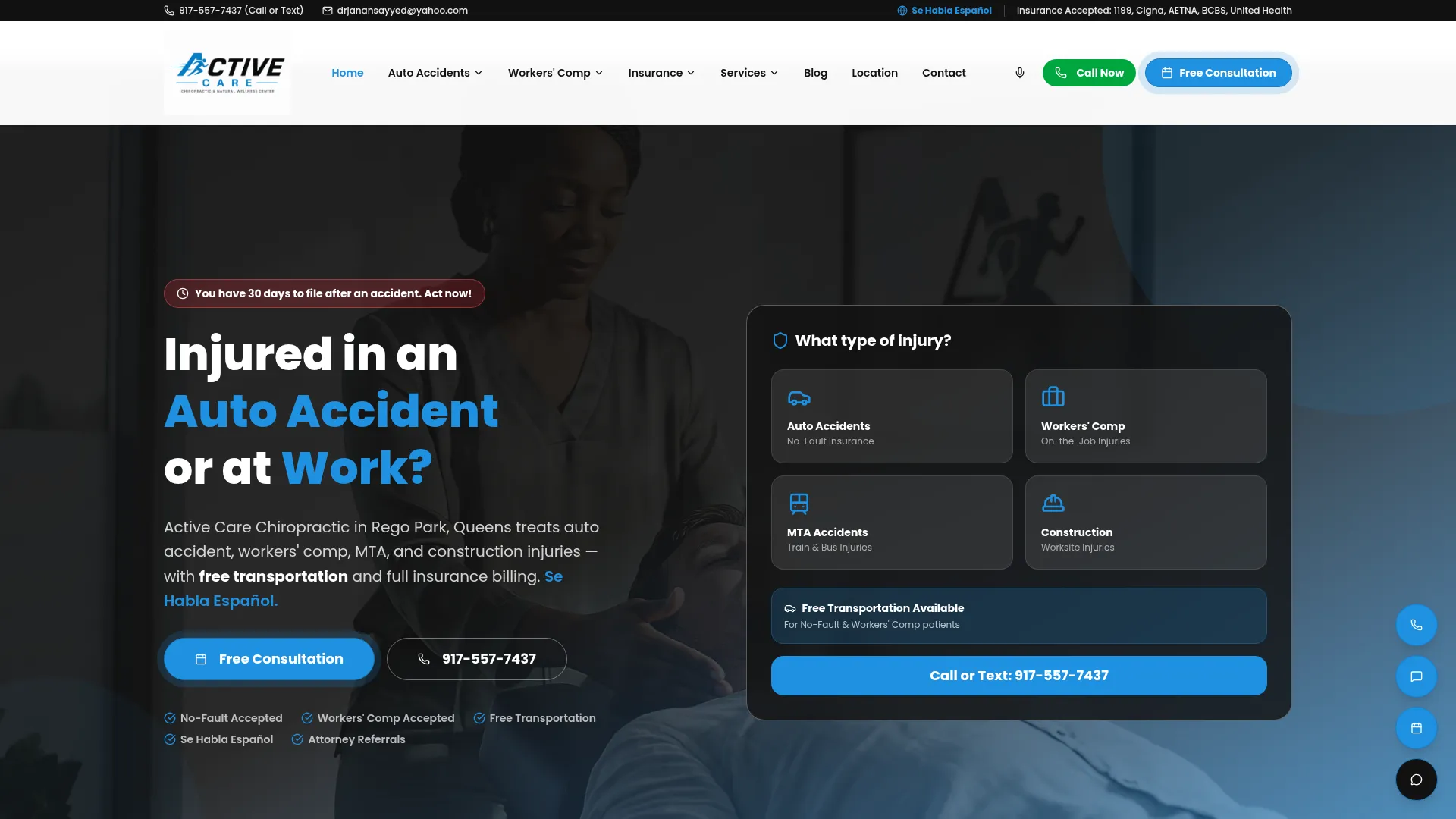 Active Care Chiropractic website built by StarBright CRM