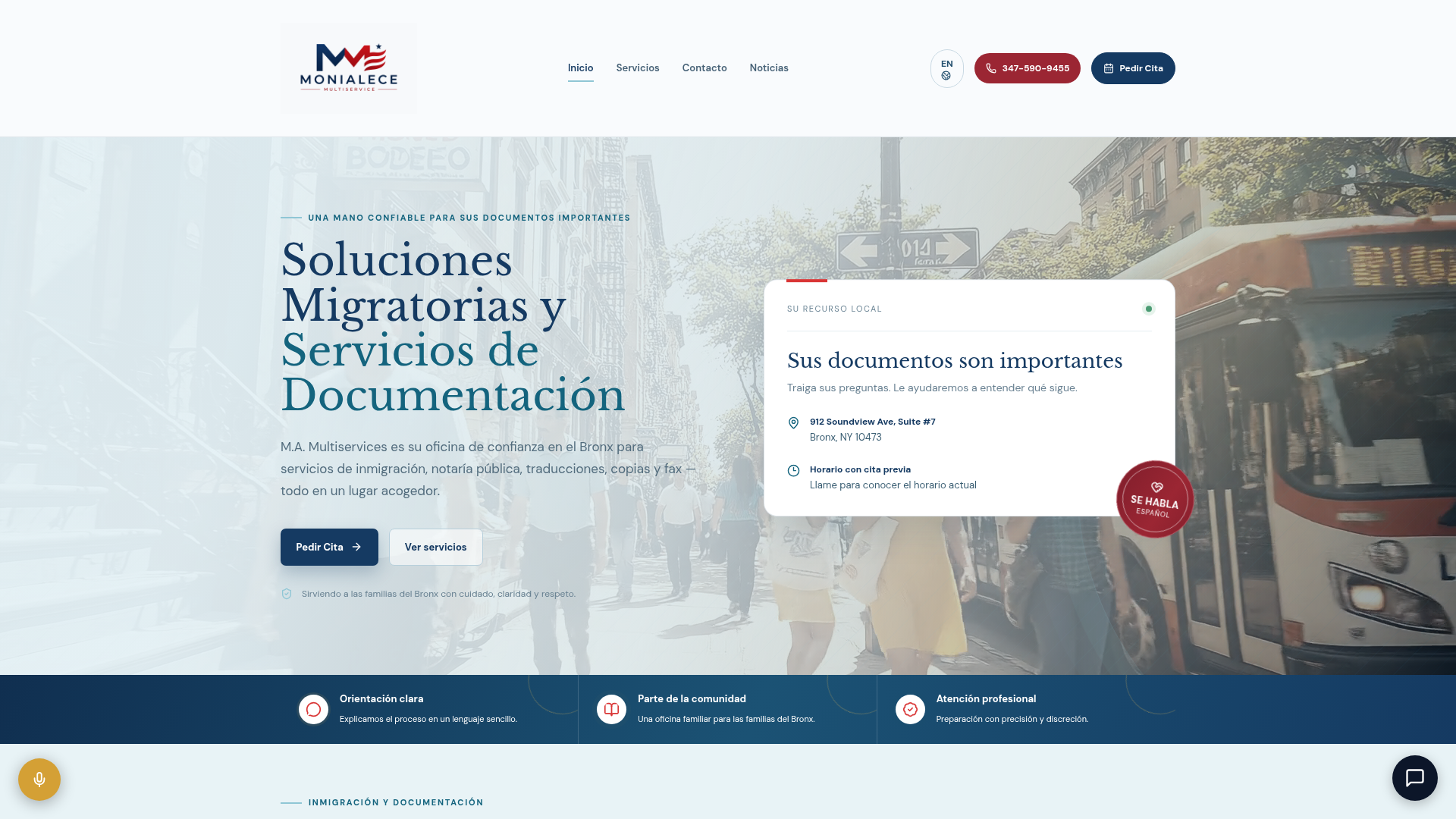 Screenshot of the Monialece Multiservice website